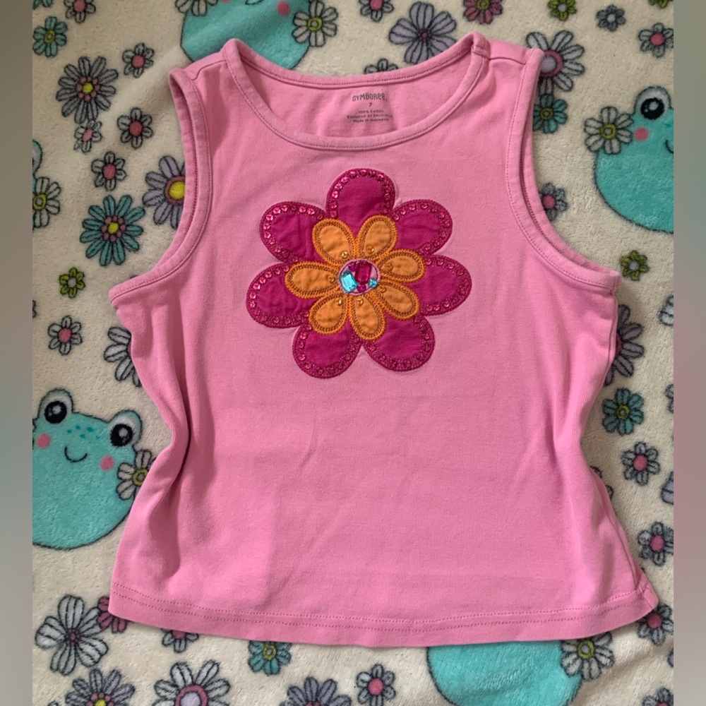 Pink Flower Embellished Kids Tank Top